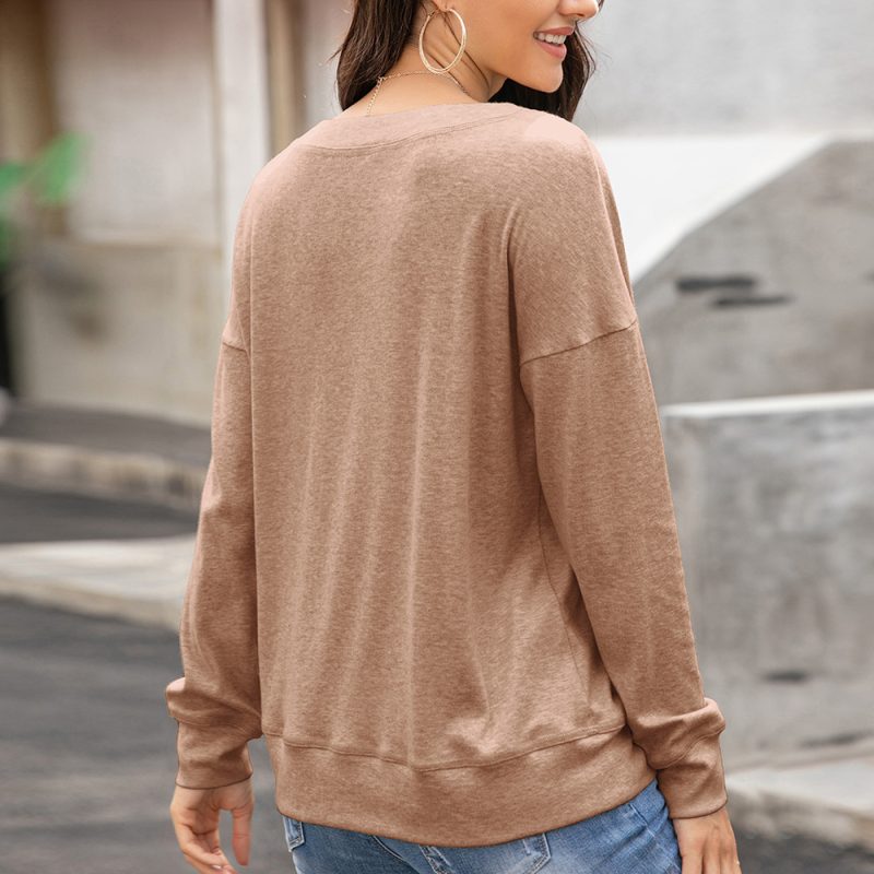 Round Neck Button Long Sleeve T-Shirt - Image 7