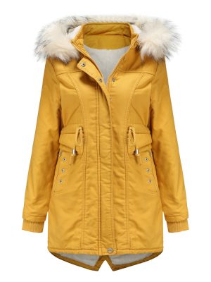 Fleece Mid-Length Overcoat with Detachable Hat for Women