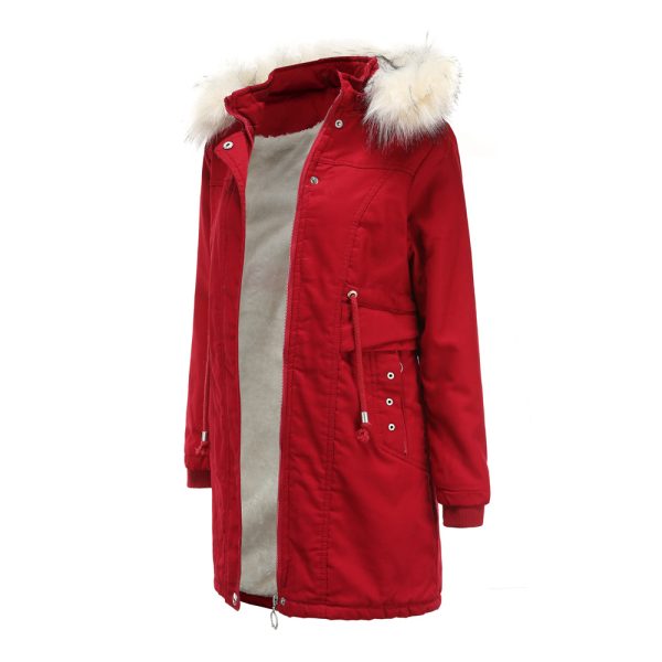 Fleece Mid-Length Overcoat with Detachable Hat for Women - Image 8