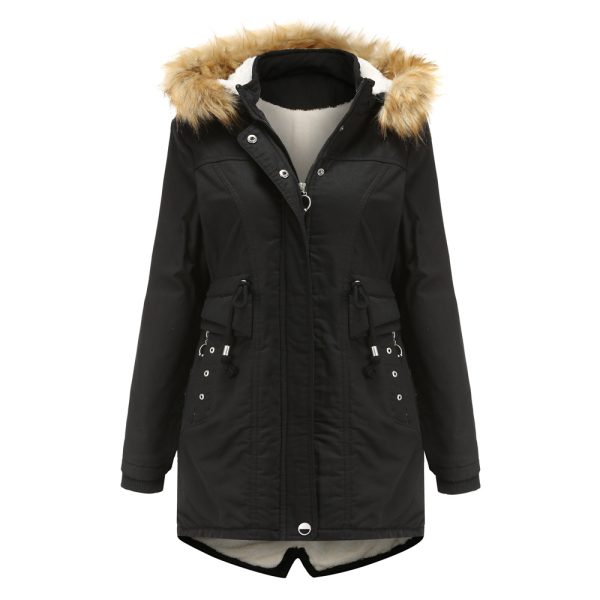 Fleece Mid-Length Overcoat with Detachable Hat for Women - Image 7