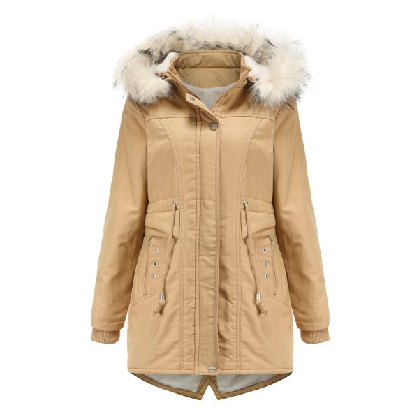 Fleece Mid-Length Overcoat with Detachable Hat for Women - Image 4