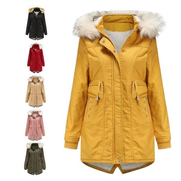 Fleece Mid-Length Overcoat with Detachable Hat for Women - Image 5