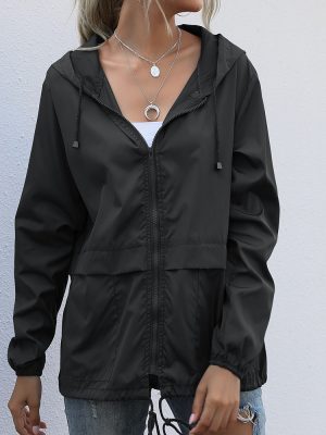 Zipper Hooded Raincoat for Women