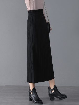 Knitted Pleated Mid-Length Winter Skirt