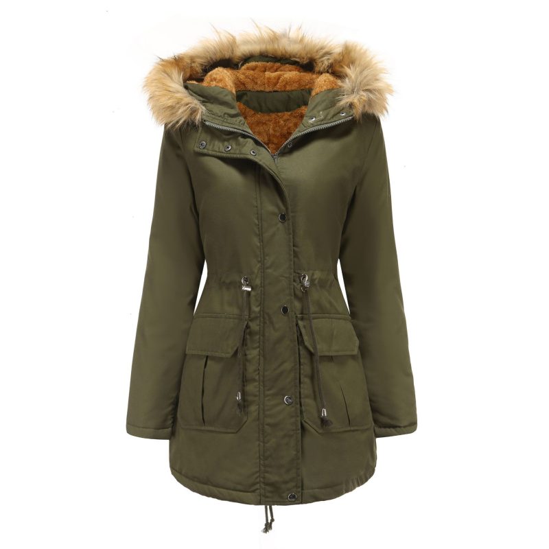 Plus Size Hooded Fleece-Lined Coat with Fur Collar - Image 4