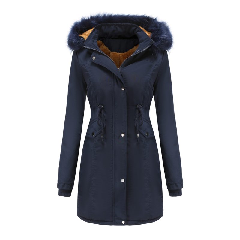 Plus Size Velvet Cotton Coat with Detachable Hat and Big Fur Collar - Image 5