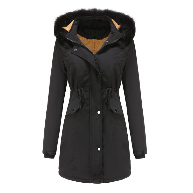 Plus Size Velvet Cotton Coat with Detachable Hat and Big Fur Collar - Image 2