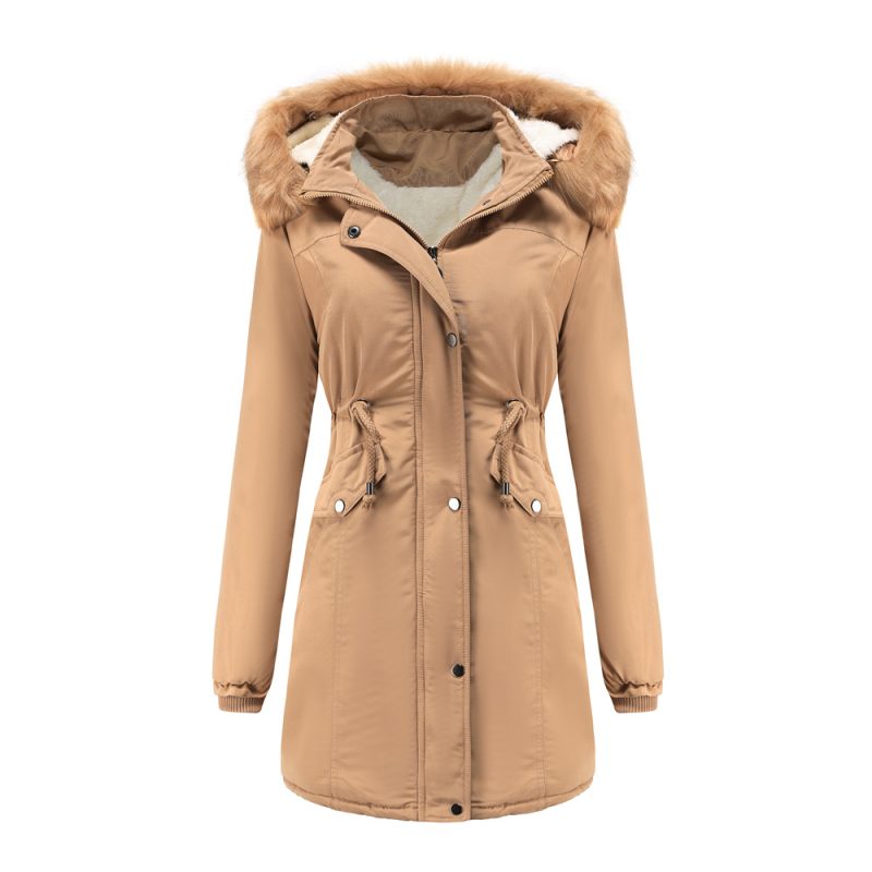 Plus Size Velvet Cotton Coat with Detachable Hat and Big Fur Collar - Image 3