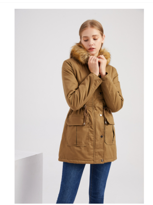 Plus Size Hooded Fleece-Lined Coat with Fur Collar