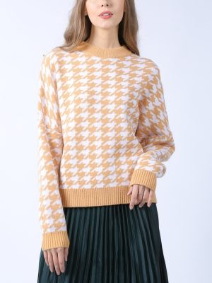 Geometric Abstract Houndstooth Knit Pullover Sweater”