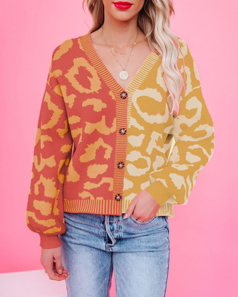 Leopard Print V-Neck Cardigan - Image 2