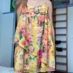 Early Spring Color Matching Floral Tie Neck Strap Dress Wooden Ear Dress photo review