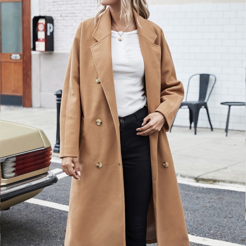 Lace-Up Double-Breasted Woolen Coat: Stylish Outerwear - Image 2