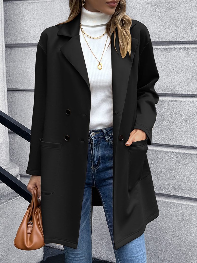 Double-Breasted Knitted Mid-Length Blazer - Image 4