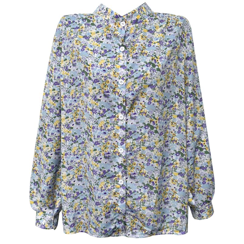 Wih Printed Shirt with Single-Breasted Bishop Sleeves for Autumn/Winter - Image 4