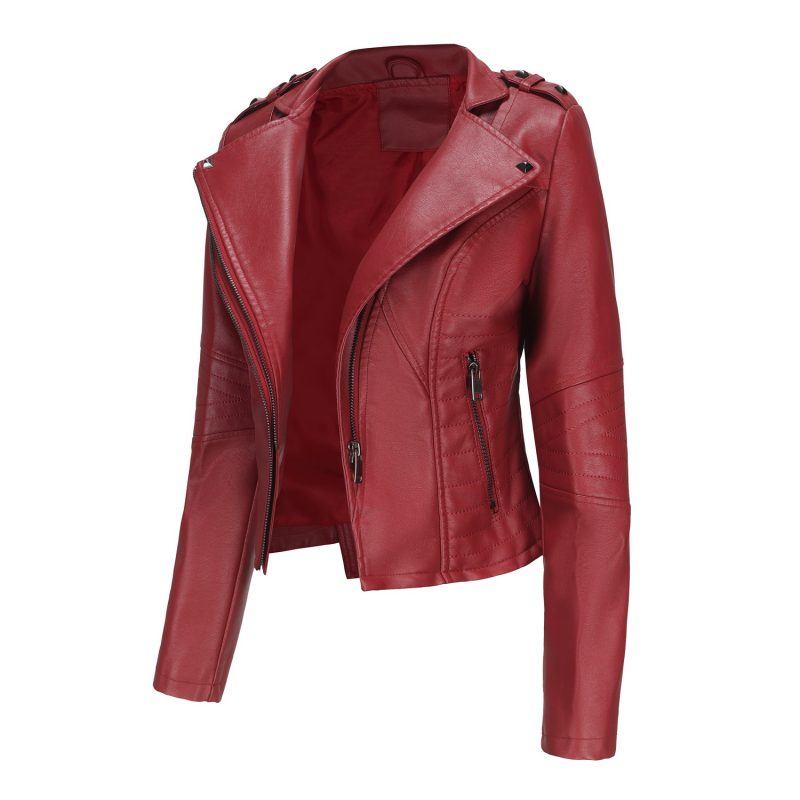 Slim-Fit Collared Leather Jacket for Spring/Autumn - Image 4