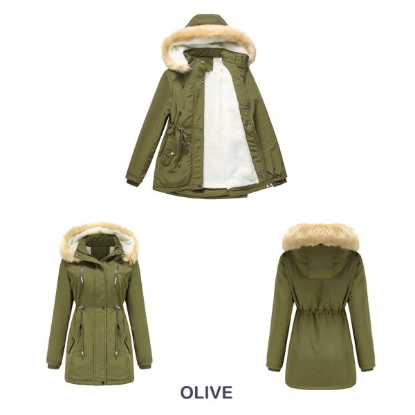 Thick Lambskin Cotton-Padded Coat with Removable Hat for Women - Image 6