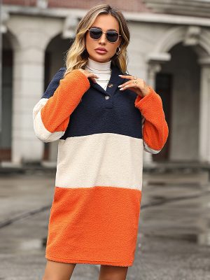 Hooded Color-Matching Bubble Velvet Sweater for Autumn/Winter