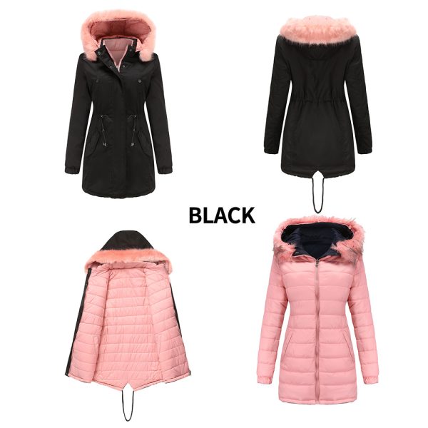 Double-Sided Wear Cotton Padded Parka for Women with Detachable Fur Collar and Hat - Image 3