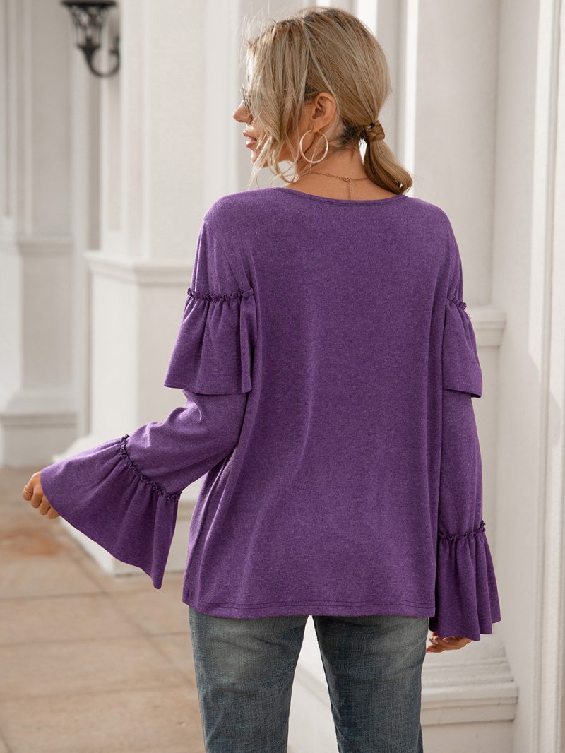 Summer Ruffled Stitching Long Sleeve Mid-Length T-Shirt - Image 5