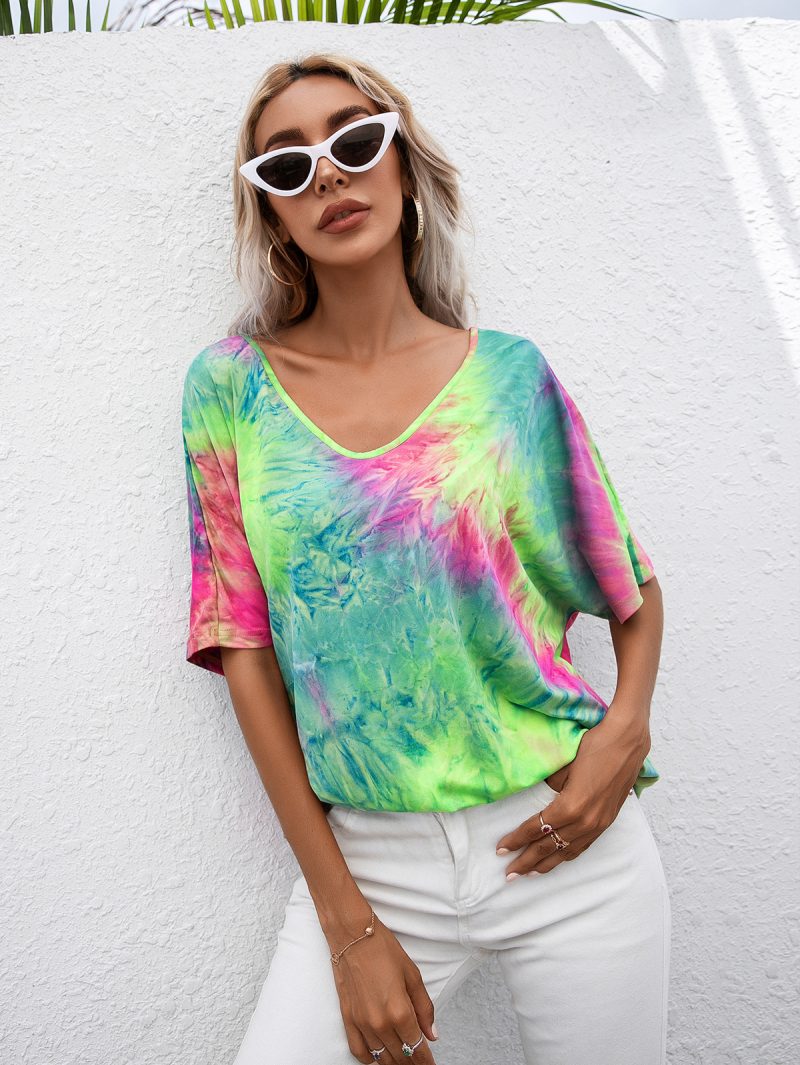 Casual Tie-Dyed Loose Short Sleeve T-shirt for Women - Image 6