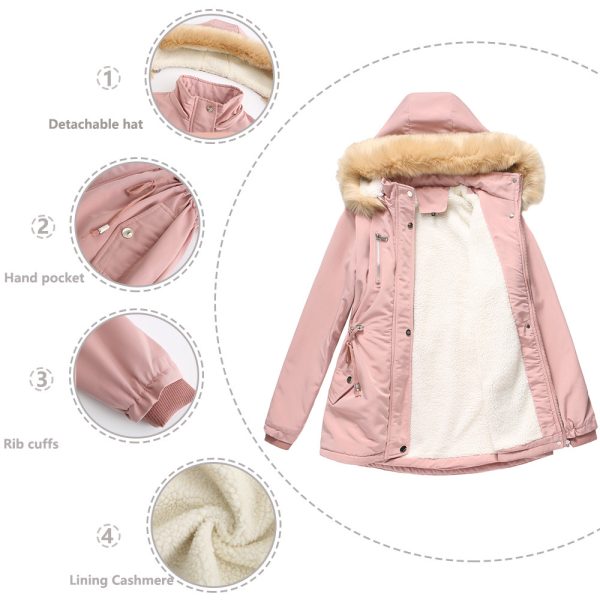 Thick Lambskin Cotton-Padded Coat with Removable Hat for Women - Image 4