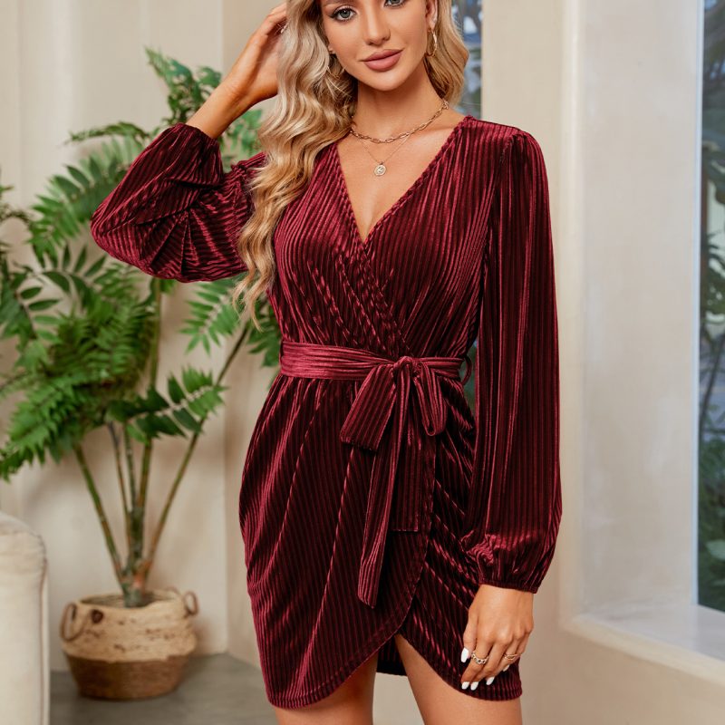 Long Sleeve Wrap Mini Dress for Sexy Winter Club Parties - Image 5