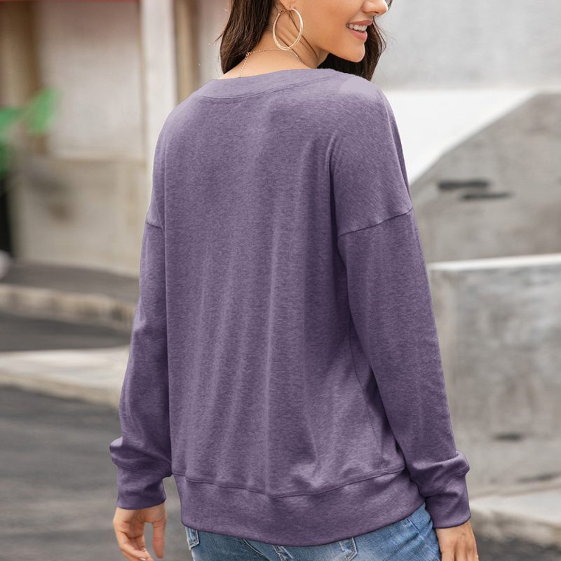 Winter Round Neck Long Sleeve Button T-Shirt - Image 3