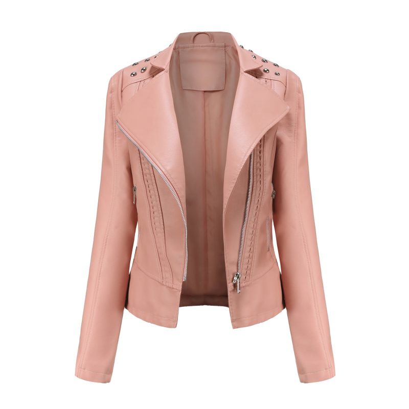 Rivet-Adorned Leather Jacket for Women - Image 2