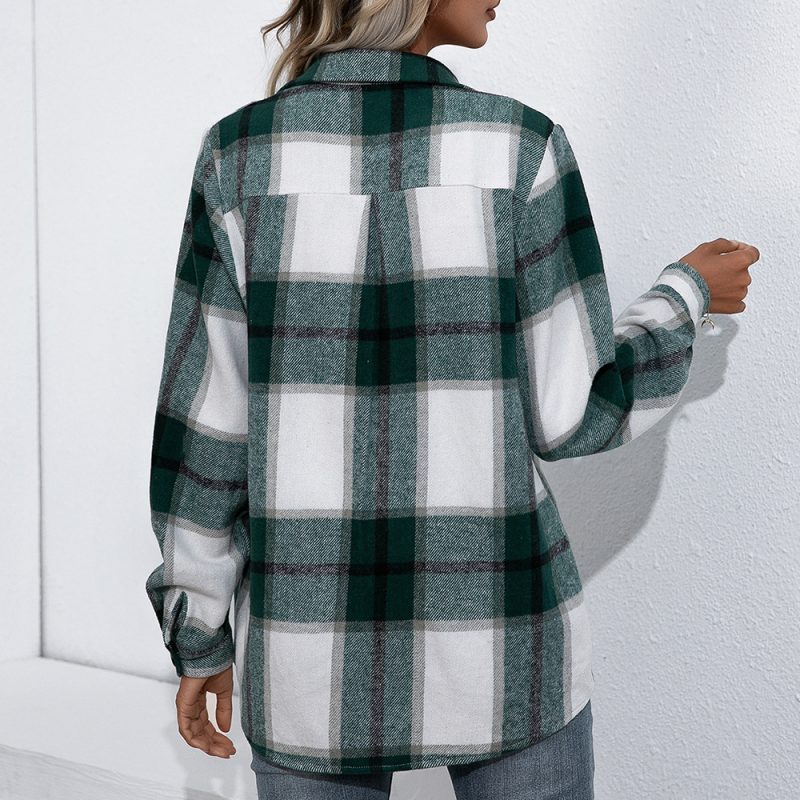 Long Sleeved Plaid Casual Shacket for Women - Image 3