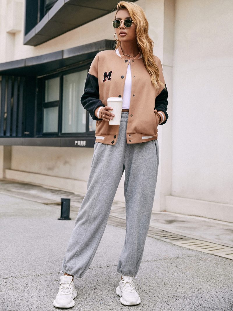 Versatile Solid Color Cardigan Coat – Casual Long Sleeve Varsity Jacket for Women - Image 3