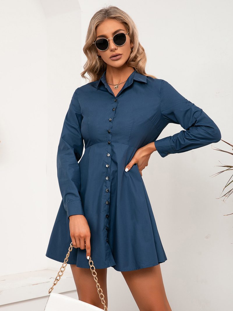 Solid Color Long Sleeve Swing Dress Shirt - Image 5