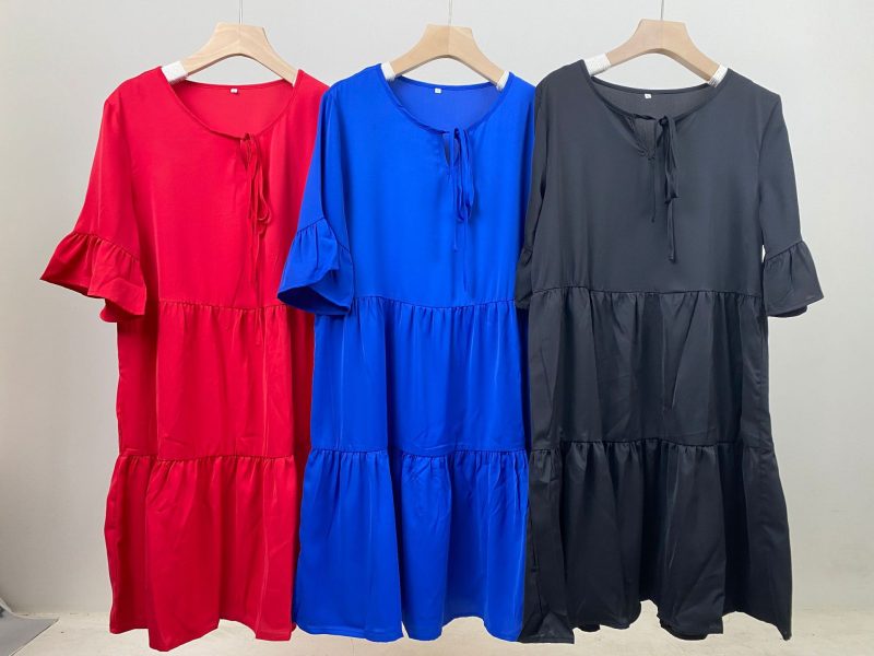 Casual Pleated Mini Dress with Short Sleeves and High Waist - Image 2