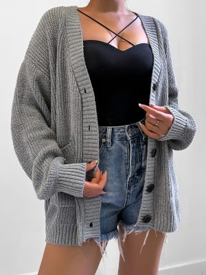 Knitted Coat for Women in Autumn/Winter with Breasted Detai