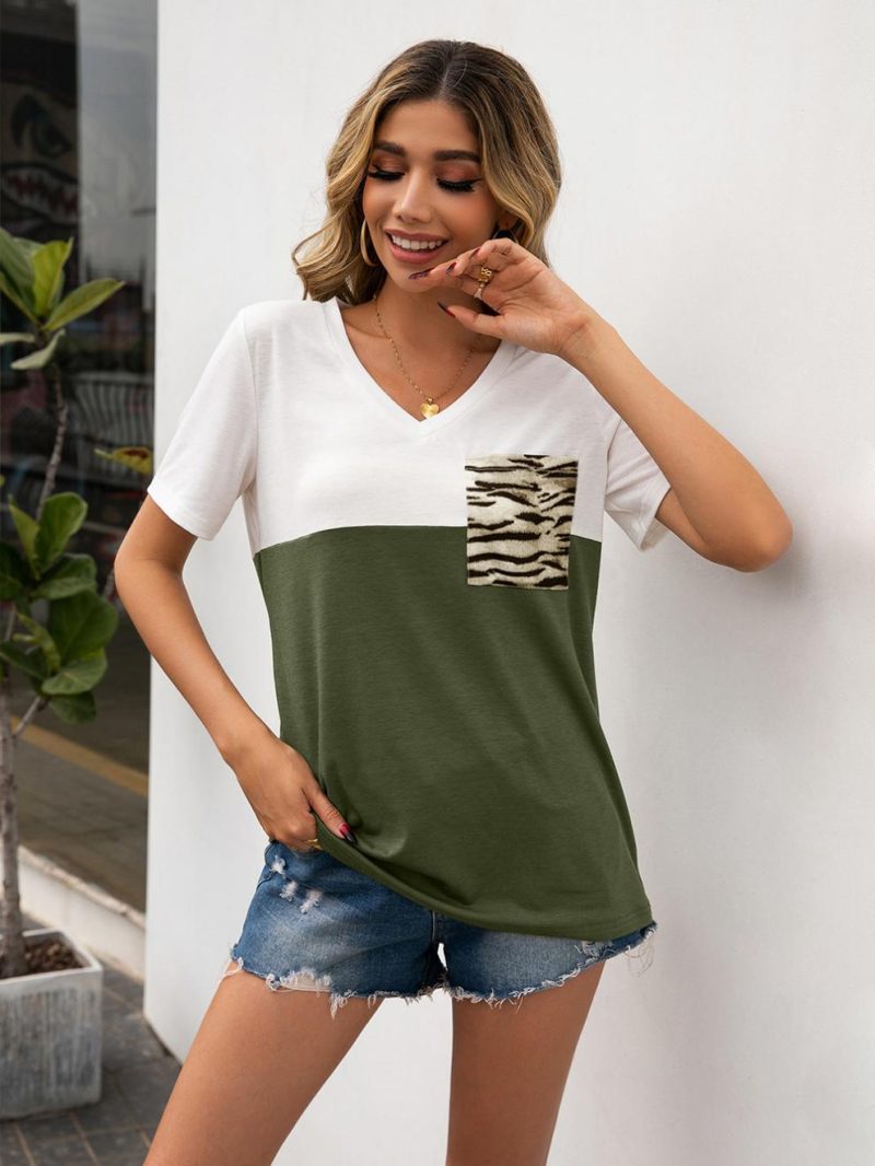 Casual V-Neck Leopard Print Short Sleeve T-Shirt for Women - Image 3