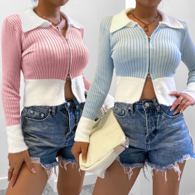 Color-Matching Zipper Knitwear for Women in Autumn/Winter - Image 4