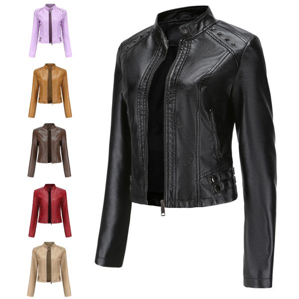 New Rivets Leather Short Jacket for Women - Image 2