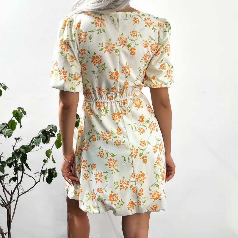 Printed Dress with Puff Sleeves for Women in Summer - Image 5