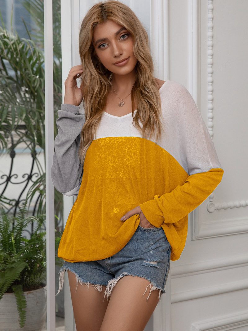Casual Plus Size Batwing Sleeve Color Contrast T-Shirt - Image 4