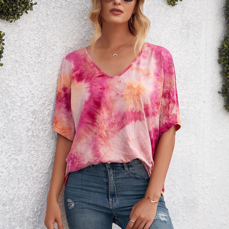 Casual Tie-Dyed Loose Short Sleeve T-shirt for Women - Image 2