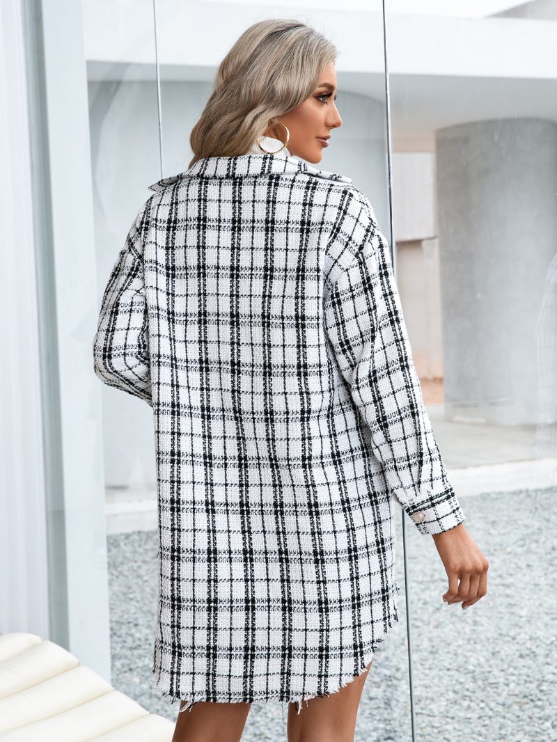 Casual Mid-Length Plaid Cardigan Shirt - Image 5