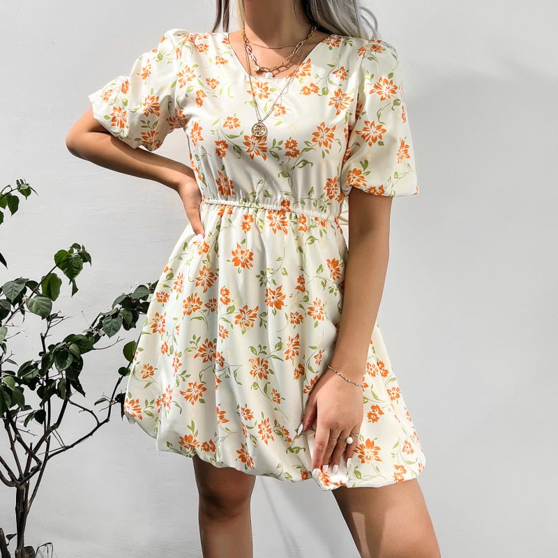 Printed Dress with Puff Sleeves for Women in Summer - Image 4