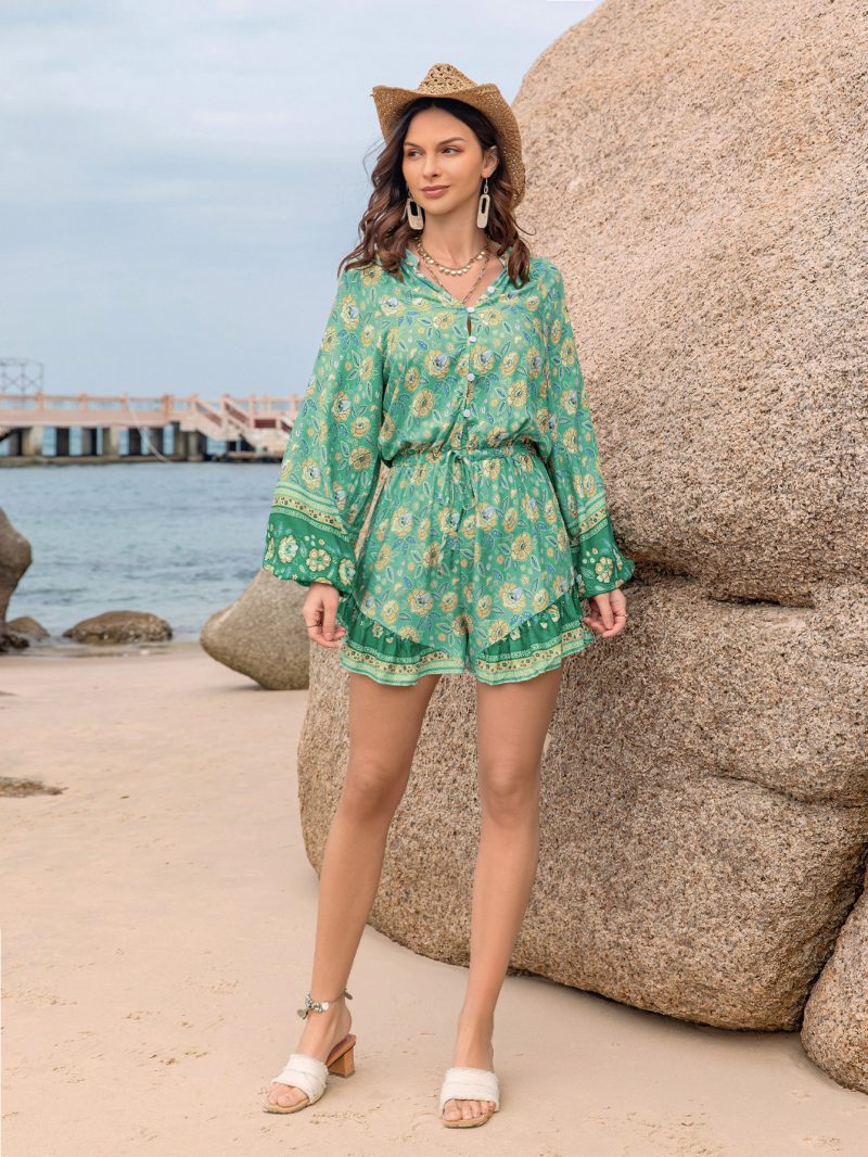 Green Printed Waist Vacation Jumpsuit - Image 3