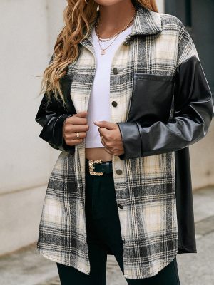 Casual Loose Plaid Color-Matching Shacket