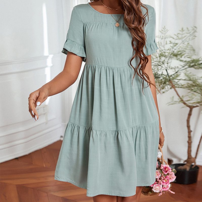 Women's Loose Round Neck Lacework Short Sleeve Dress