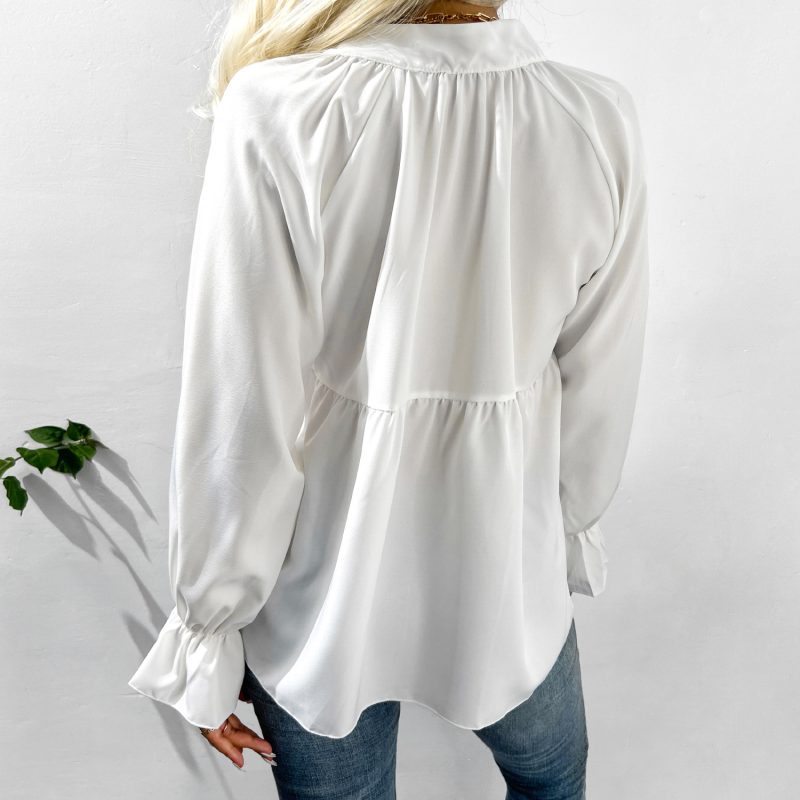 White Bell Sleeve Shirt with Bow for Autumn/Winter - Image 5