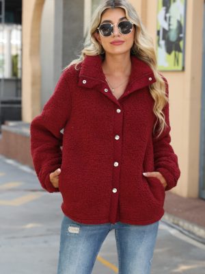 Round Neck Long Sleeve Stitching Double-Breasted Bubble Velvet Coat for Women