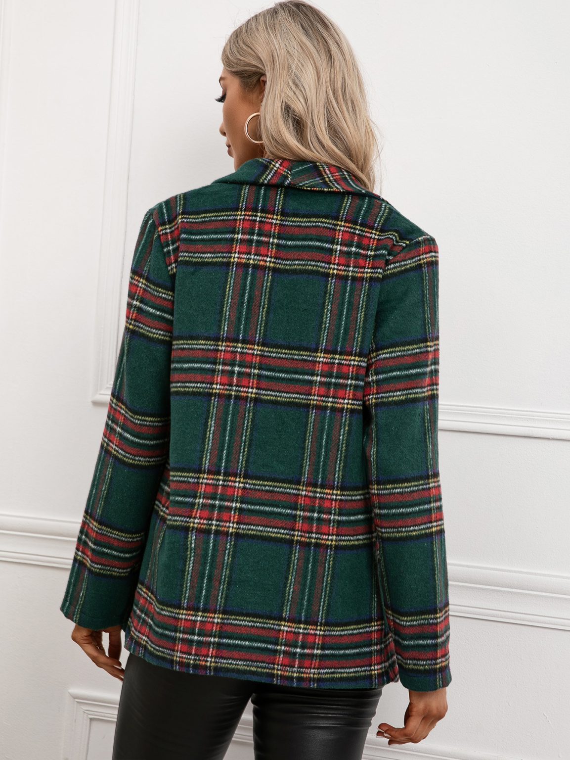 Single-Breasted Collared Trench Coat Blazer - Image 2