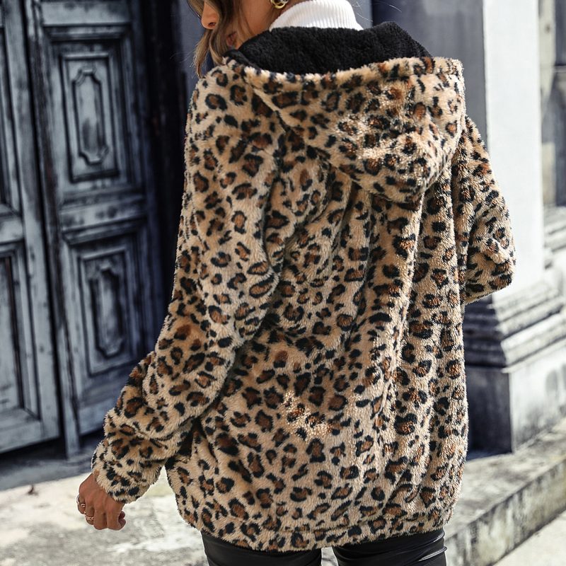Leopard Print Hooded Plush Jacket - Image 4