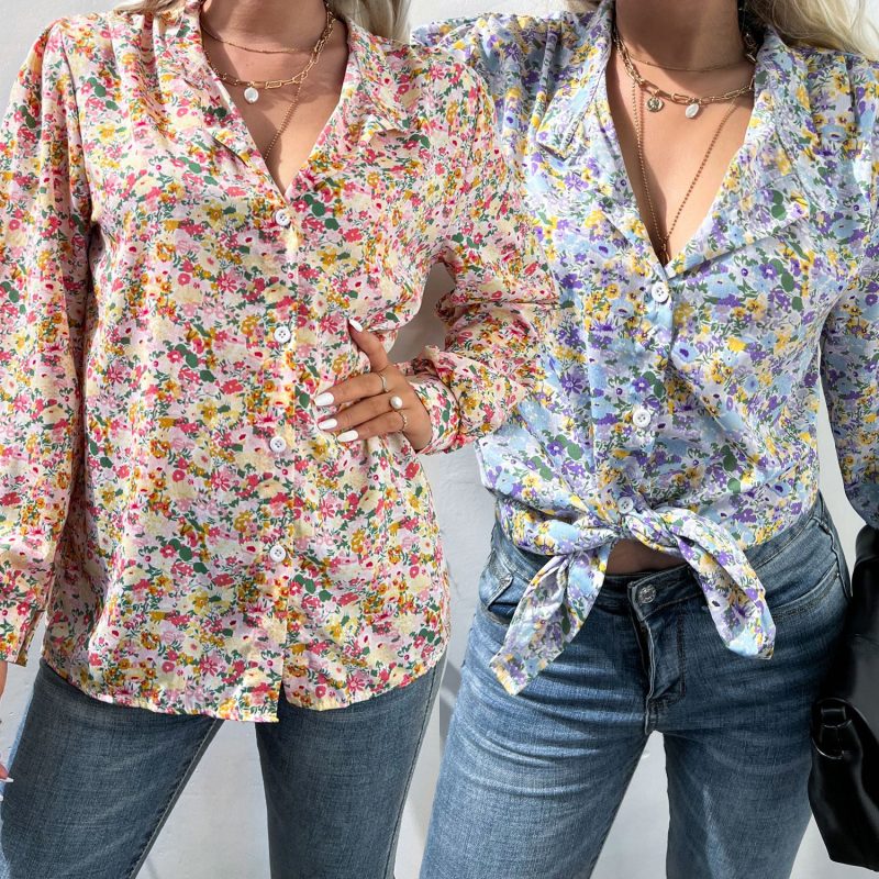 Wih Printed Shirt with Single-Breasted Bishop Sleeves for Autumn/Winter - Image 5